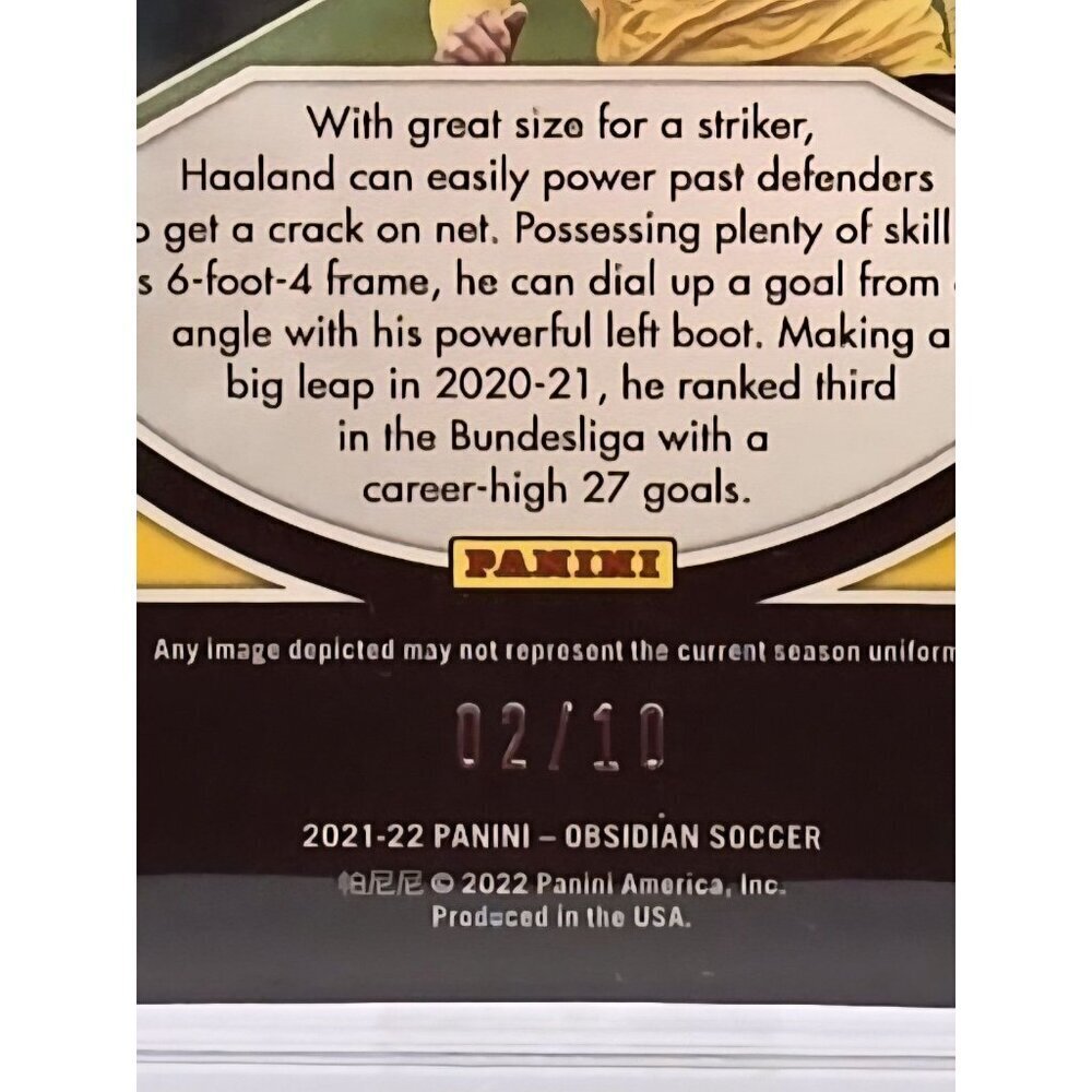 ERLING HAALAND 2021 PANINI OBSIDIAN EQUINOX Yellow /10 Gem Mint 10 World Cup - Picture 4 of 4